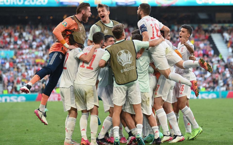 Spain celebrate after beating Croatia - AFP