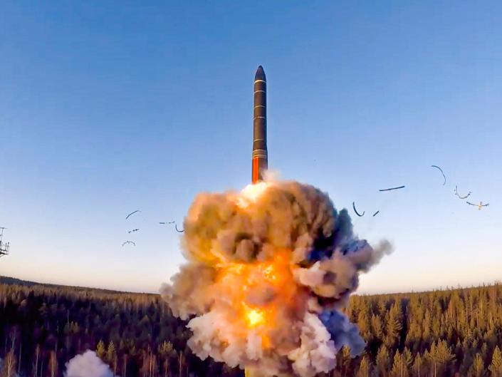 A Russian missile launching during drills