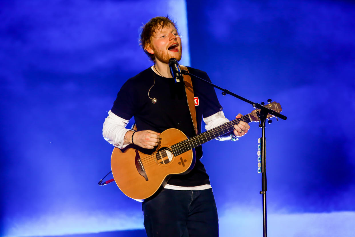 SZIGET FESTIVAL, BUDAPEST, HUNGARY - 2019/08/07: Edward Christopher Sheeran, English singer, songwriter, guitarist, record producer, and actor, performs during the first day of Sziget Festival in Budapest. His concert is the biggest sold out in the whole history of this festival. (Photo by Luigi Rizzo/Pacific Press/LightRocket via Getty Images)