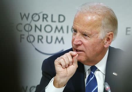U.S. Vice President Joe Biden addresses the session "Cancer Moonshot: A Call to Action" during the annual meeting of the World Economic Forum (WEF) in Davos, Switzerland January 19, 2016. REUTERS/Ruben Sprich