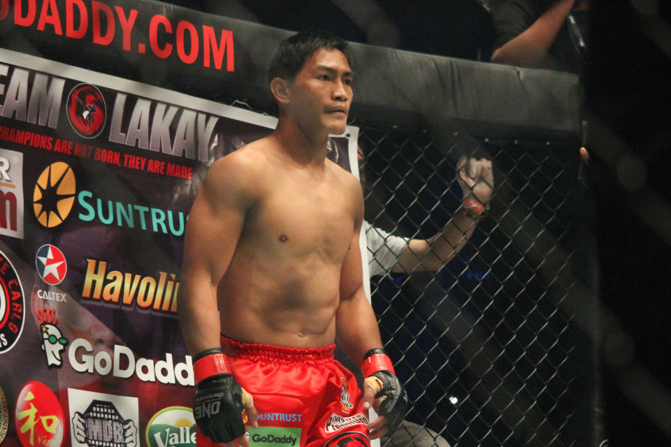 MALL OF ASIA ARENA, PASAY CITY, NCR, PHILIPPINES - 2017/11/10: Eduard Folayang during the ONE Legends of the World that was held at the Mall of Asia Arena last November 10, 2017. Martin Nguyen knocked out Eduard Folayang in the second round to wrest from him the ONE Lightweight World Championship. With the win, Nguyen becomes the first ever two-division champion in the history of the promotion. (Photo by Dennis Jerome Acosta/Pacific Press/LightRocket via Getty Images)