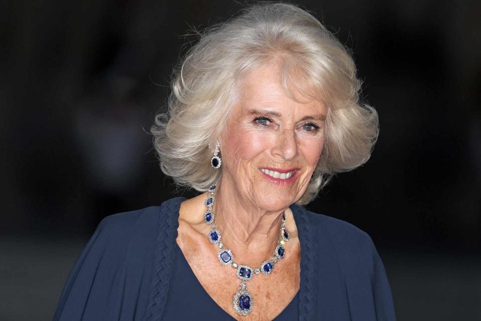 <p>Pascal Le Segretain/Getty </p> Queen Camilla in Sept. 2023