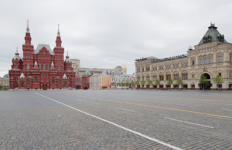 A view shows empty Red Square on Victory Day in central Moscow