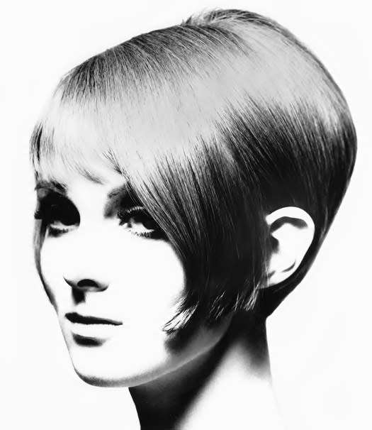 <b>Bobbin' about </b><br><br> One of his most iconic hairstyles, Vidal Sassoon is best-known for his graduated bob, modelled here by Grace Coddington for British Vogue.