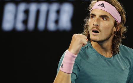 Tennis - Australian Open - Fourth Round - Melbourne Park, Melbourne, Australia, January 20, 2019. Greece’s Stefanos Tsitsipas reacts during the match against Switzerland’s Roger Federer. REUTERS/Adnan Abidi