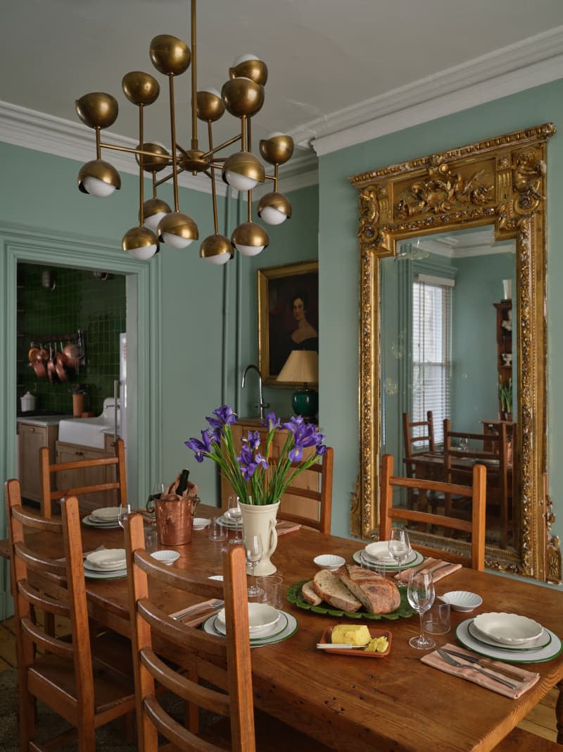 Gold painted mirror in newly renovated dining room.