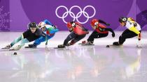 <p>Australia's Andy Jung leads during his heat in the Men's 1500m Short Track Speed Skating.</p>