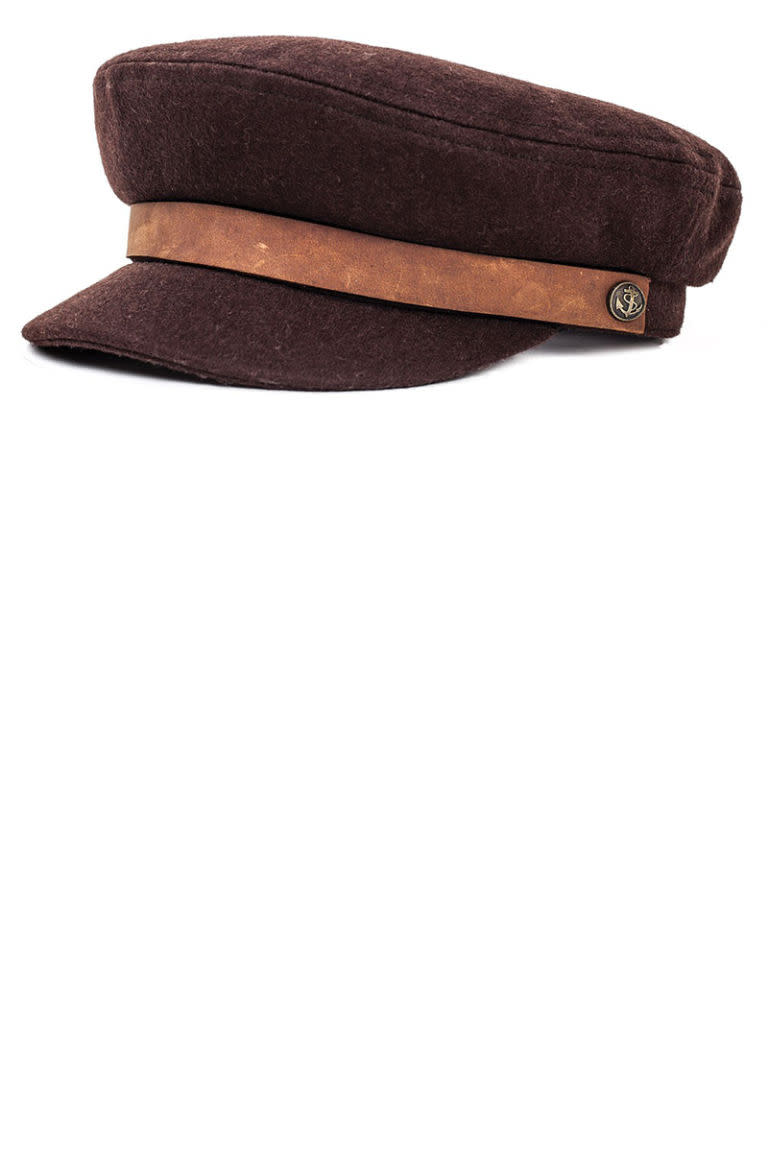 <p><strong>Brixton</strong> hat, $34, <a rel="nofollow noopener" href="http://www.brixton.com/womens/headwear/caps/fiddler.html/?color=Dark+Brown" target="_blank" data-ylk="slk:brixton.com;elm:context_link;itc:0;sec:content-canvas" class="link ">brixton.com</a>. </p>