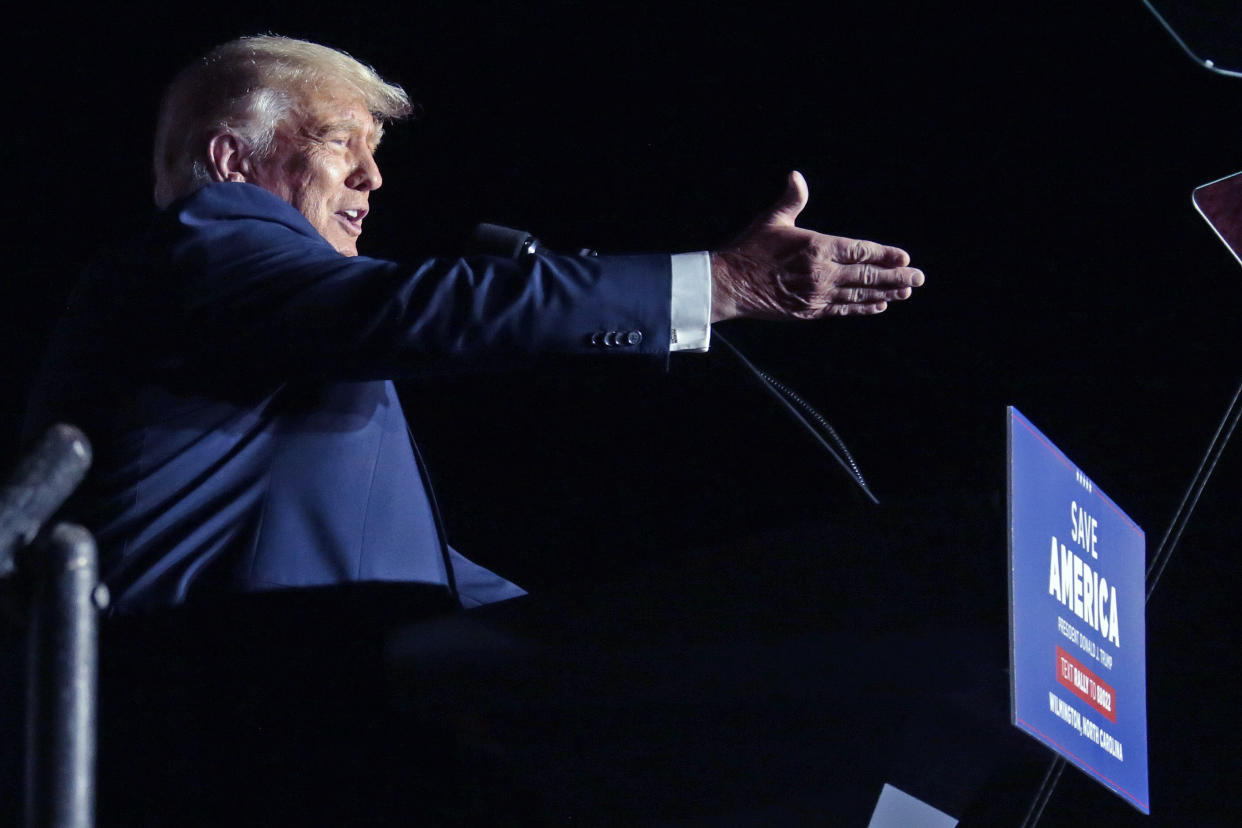 Former President Donald Trump speaks at a rally, Friday, Sept. 23, 2022, in Wilmington, N.C. (Chris Seward/AP)