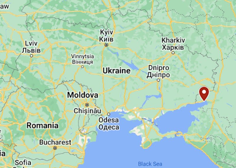 A map showing the general location of Taganrog in relation to neighboring Ukraine. <em>Google Maps</em>