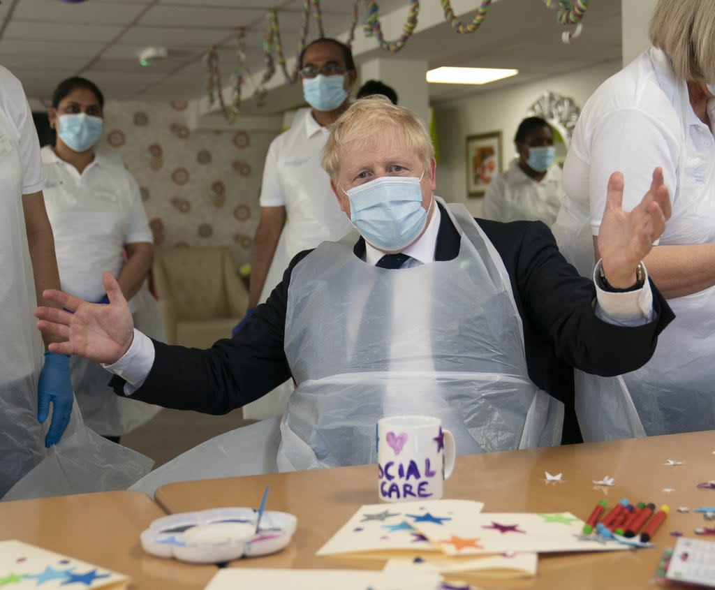 Prime Minister Boris Johnson during a visit to Westport Care Home in Stepney Green, east London (Paul Edwards/The Sun/PA) (PA Wire)