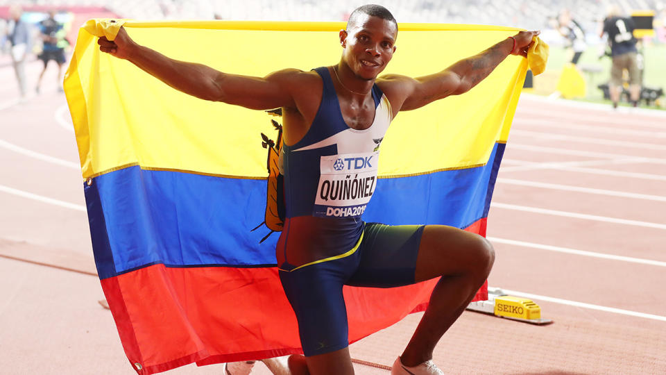 Alex Quinonez, pictured here after winning bronze at the World Athletics Championships in 2019.