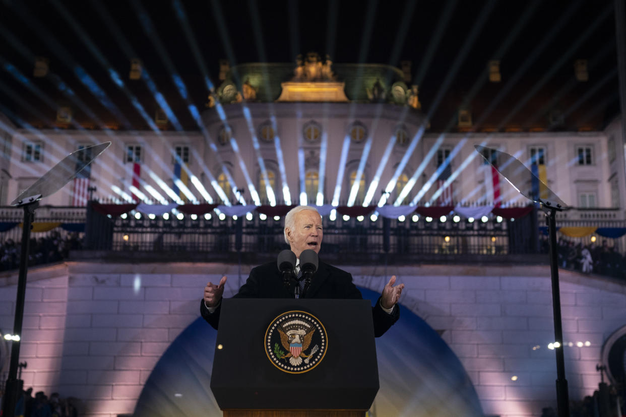 President Biden stands at a podium.