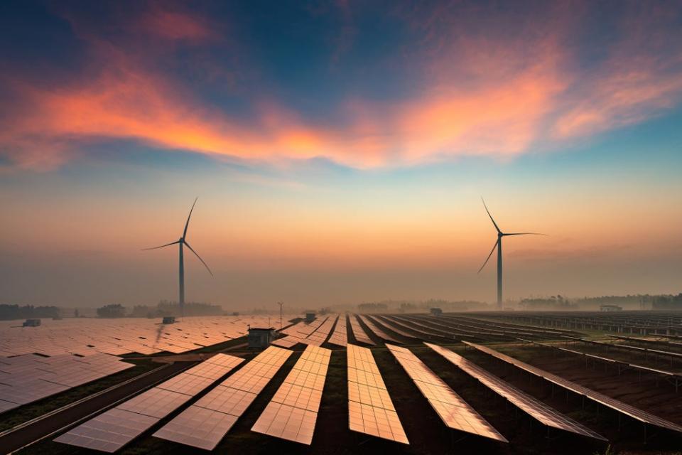 Solar power plants in the dusk of the evening (Getty)