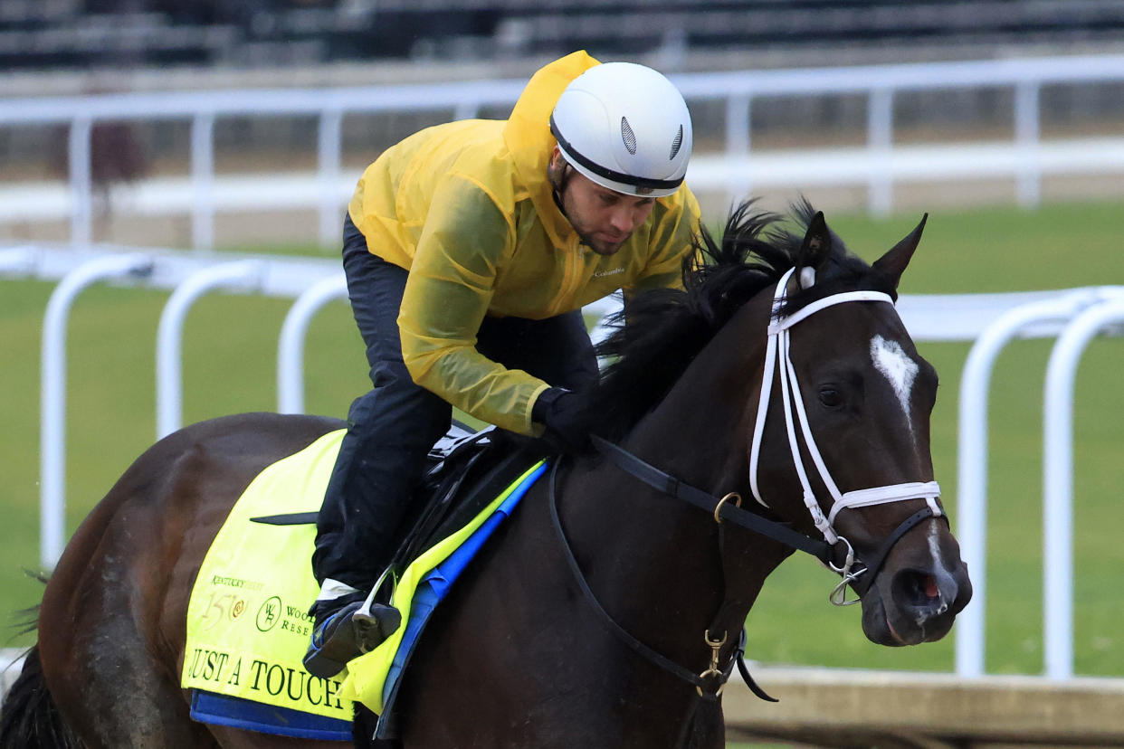 Just A Touch trains on the track during morning workouts ahead of the 150th running of the Kentucky Derby at Churchill Downs on May 3, 2024, in Louisville, Kentucky. / Credit: Justin Casterline/2024 Getty Images