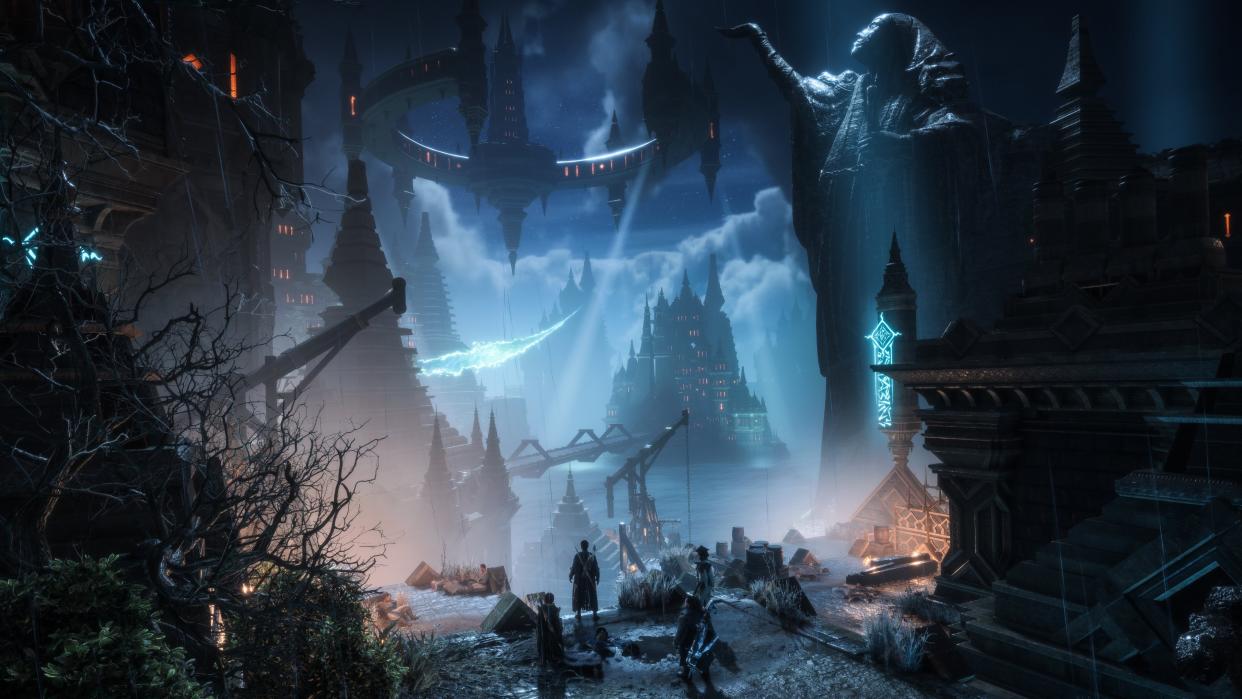  Dragon Age: The Veilguard environment shot of Minrathous at night. 