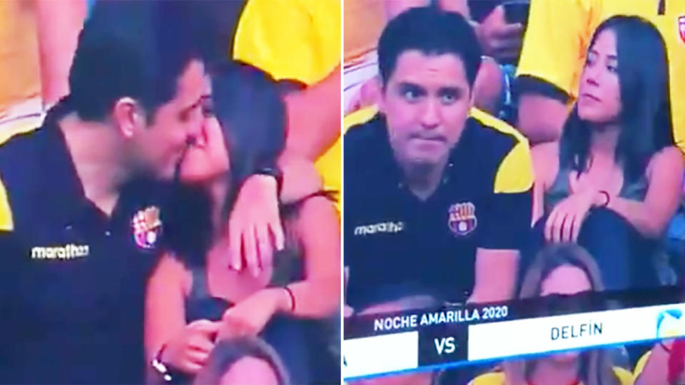 The football fan, pictured here cheating on his partner on kiss cam.