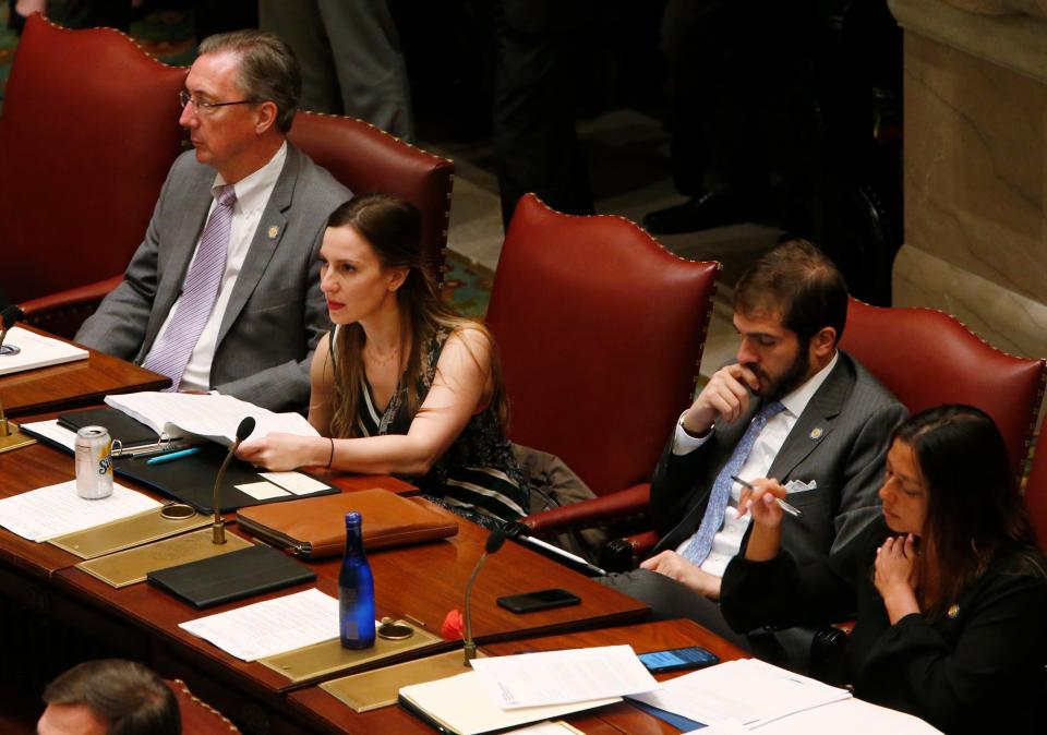 New York State Senator Alessandra Biaggi inside the Senate Chamber in Albany on May 20, 2019. 