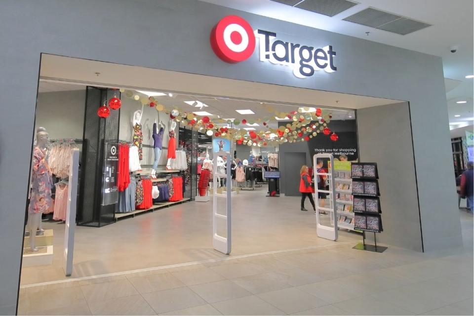 Exterior of Target Australia store with clothing at front