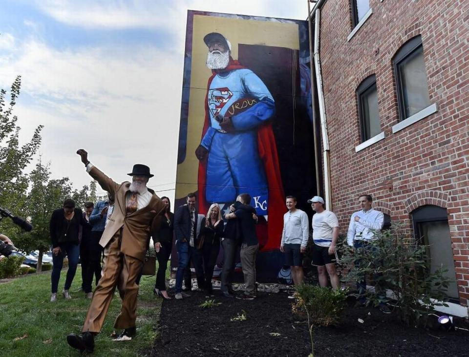 The costumed marathoner, KC Superman, aka Michael Wheeler, was memorialized with a mural in Westport. The mural was painted by Whitney Kerr and Chase Hunter.