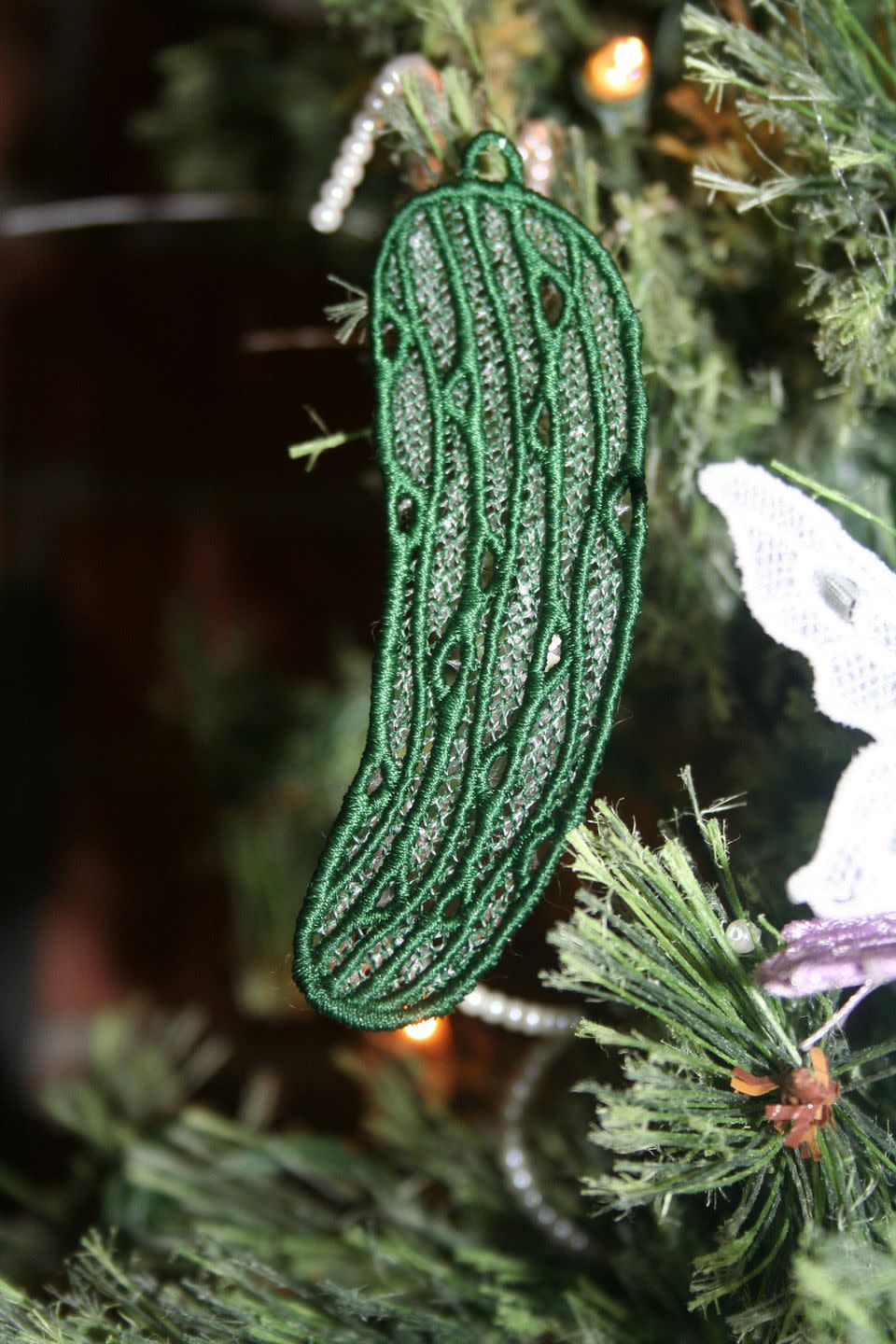 7) Lace Pickle Christmas Ornament