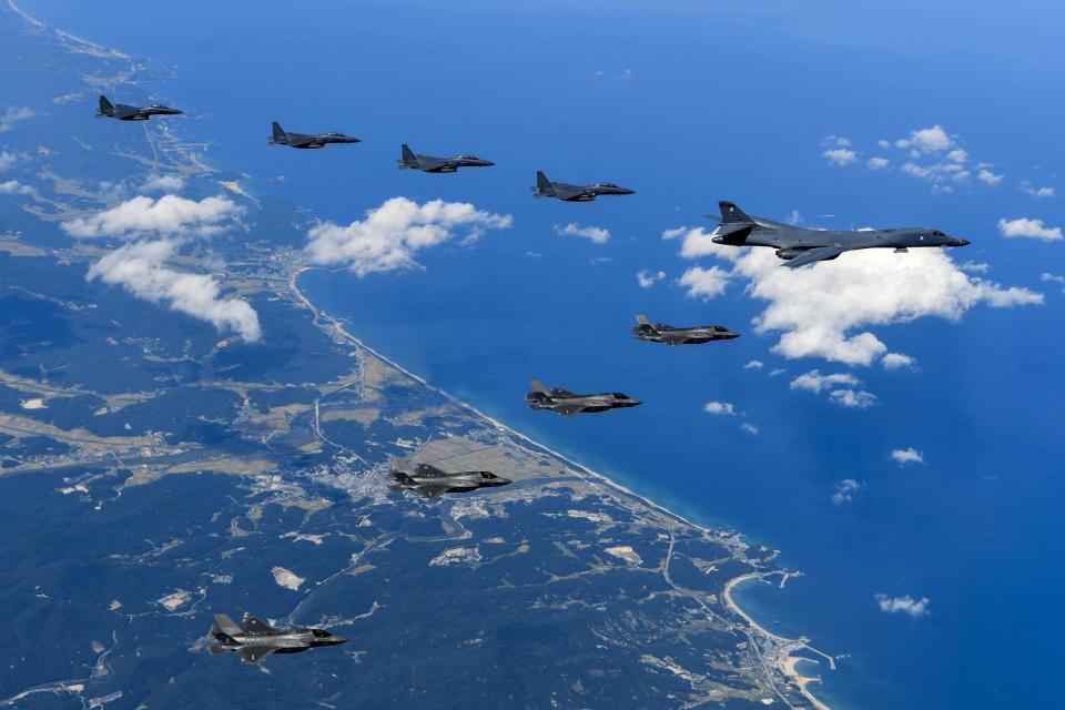 Air Force and Marine Corps aircraft conducting a previous mission with the South Korean air force over the Korean Peninsula on September 18: AFP/Getty Images