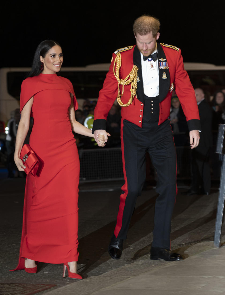 Wearing a Safiyaa dress. (Getty Images)