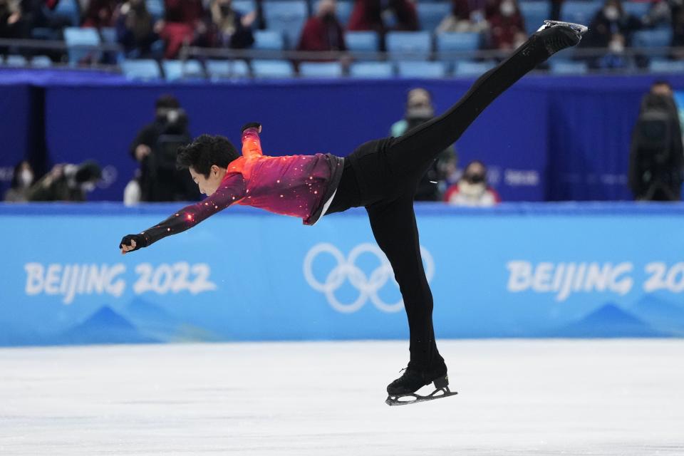 FILE - Nathan Chen, of the United States, competes in the men's free skate program during the figure skating event at the 2022 Winter Olympics, Feb. 10, 2022, in Beijing. (AP Photo/Natacha Pisarenko, File)