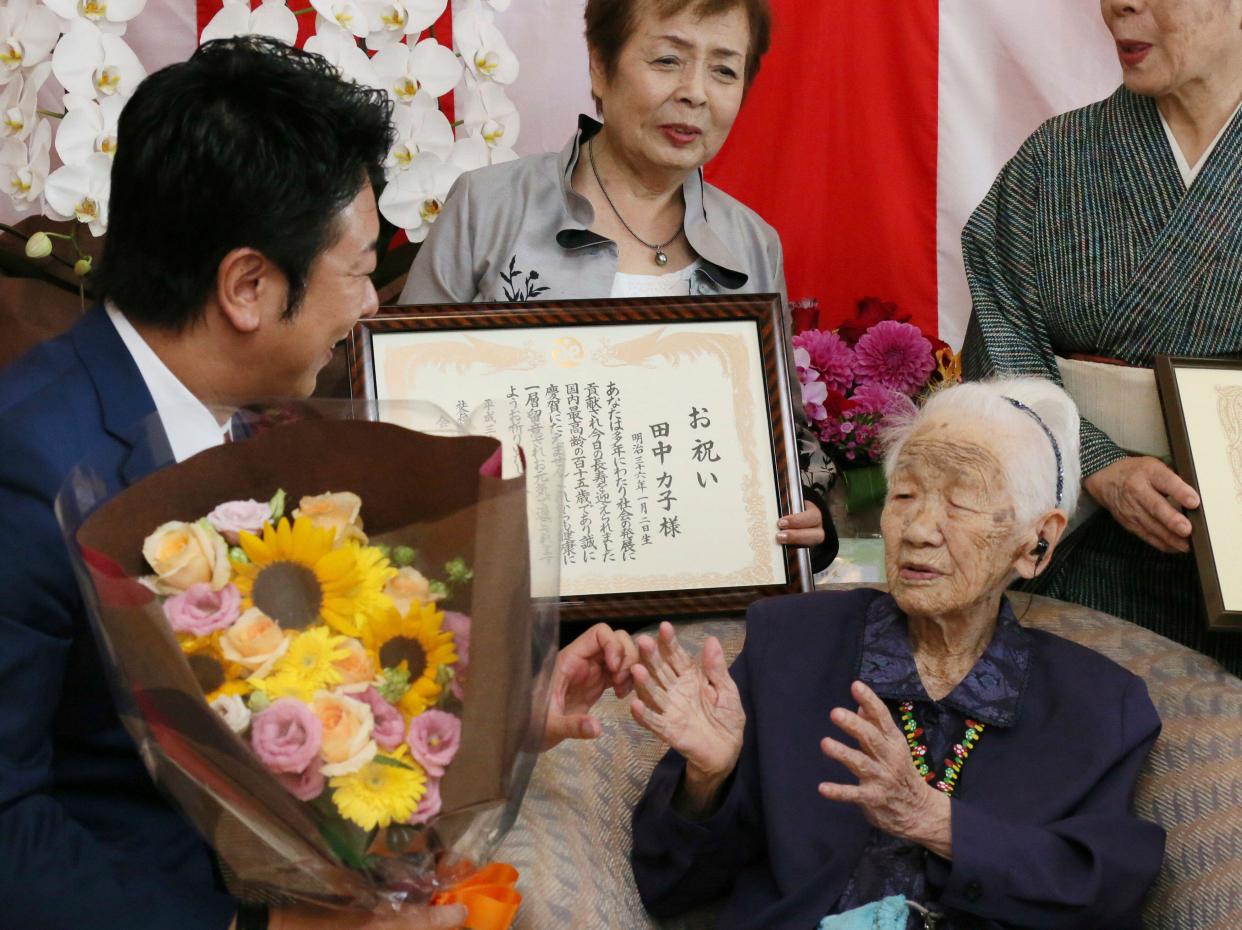 115-year-old Kane Tanaka, is praised for being the country's oldest person at a nursery home in Fukuoka on Sep.14, 2018. 