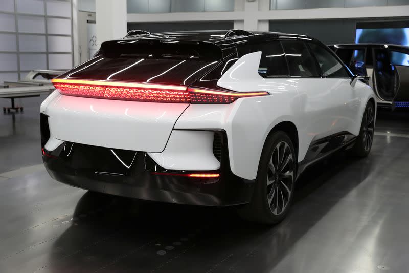 Faraday Future's luxury electric car FF91 is seen at the company's headquarters in Gardena