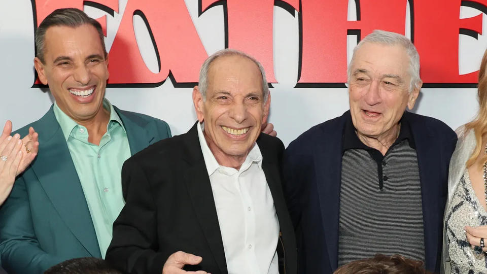 Sebastian Maniscalco with his father, Salvatore, and Robert De Niro at the premiere of 