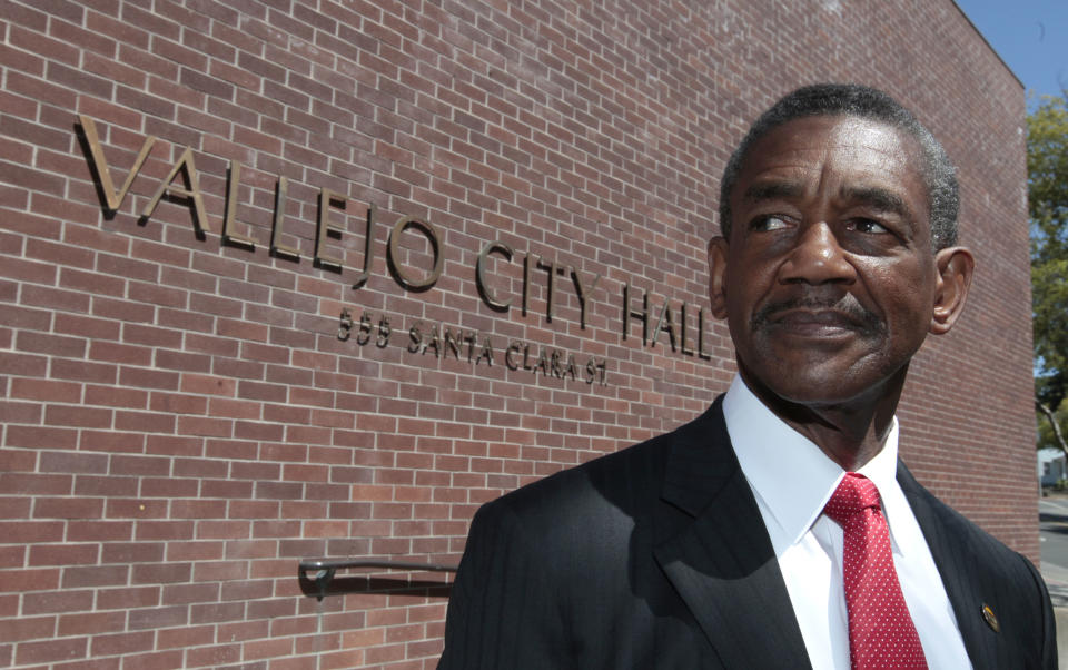 In this photo taken Thursday, July 19, 2012, Vallejo Mayor Osby Davis is seen at city hall in Vallejo, Calif. Davis believes the city missed an an opportunity to completely start anew financially after the city filed for bankruptcy in 2008.(AP Photo/Rich Pedroncelli)