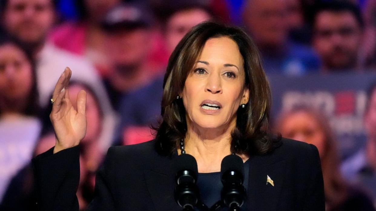 PHOTO: Vice President Kamala Harris speaks before President Joe Biden appears at an event on the campus of George Mason University in Manassas, Va., Jan. 23, 2024. (Alex Brandon/AP)