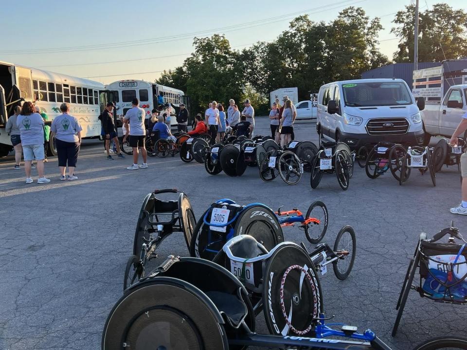 Racers get ready for the Boilermaker's wheelchair race Sunday, July 10, 2022 on Culver Avenue in Utica. The Sitrin Wheelchair Race starts at 7:45 a.m.