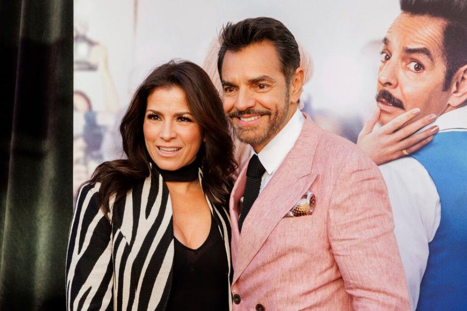 Alessandra Rosaldo (left), and Eugenio Derbez appear at the premiere of "The Valet" on Wednesday, May 11, 2022, at The Montalban Theatre in Los Angeles. The film debuts Friday on Hulu.