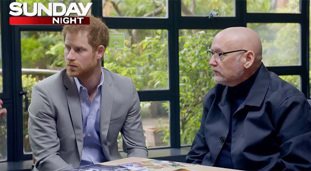 Prince William and Sir Elton John discussing Diana's contribution to the cause.