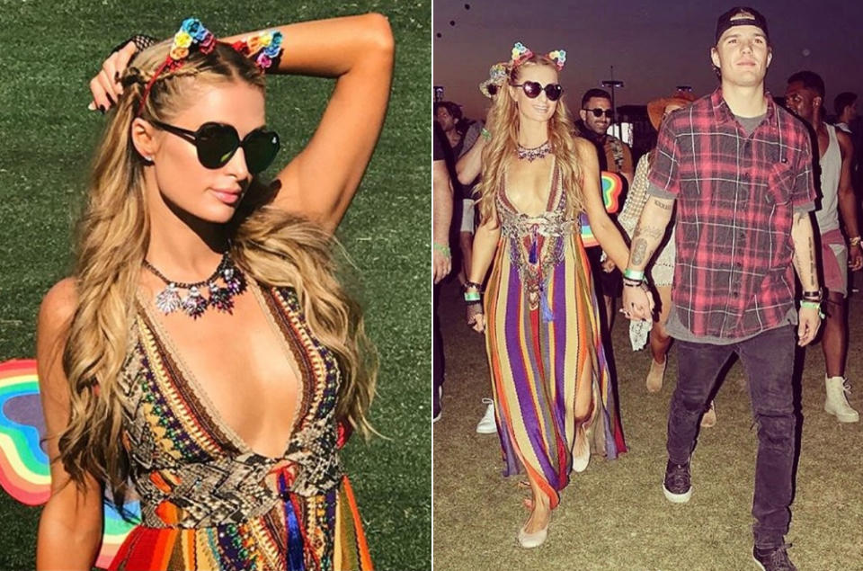 <p>… Paris Hilton himmelte ihren Liebsten Chris Zylka an und strahlte in ihrem Maxikleid mit der Festivalbeleuchtung um die Wette. (Bilder: Instagram/parishilton) </p>