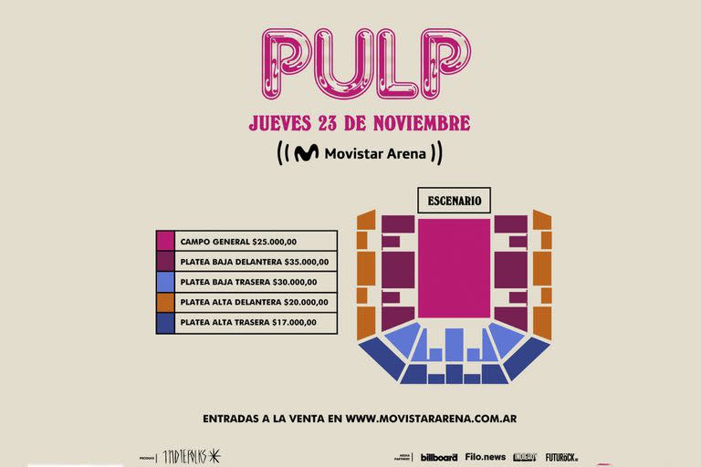 Las ubicaciones para ver a Pulp en el Movistar Arena