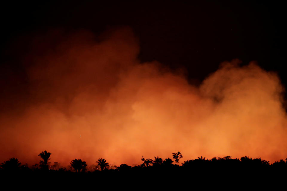 Smoke billows during a fire in an area of the Amazon rainforest near Humaita, Amazonas State, Brazil, Brazil Aug. 17, 2019. (Photo: Ueslei Marcelino/Reuters)
