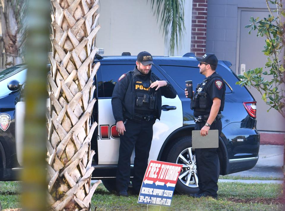 Melbourne police, medical examiner and at least two Melbourne police crime scene vans on campus at Florida Tech.