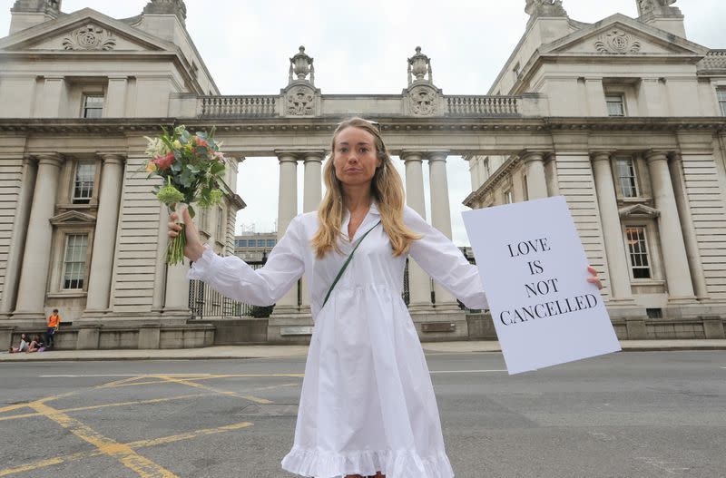 People march to Government Buildings in a bid to allow up to 100 guests to attend weddings this year in Dublin