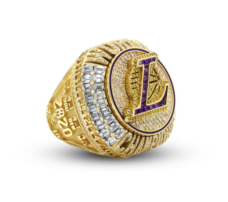 The Lakers' 2020 NBA championship rings.