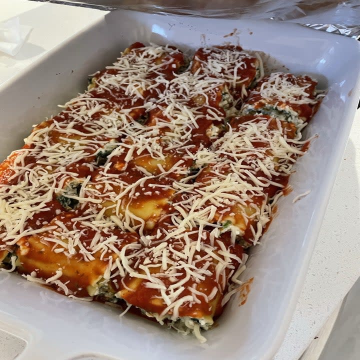 Lasagna roll ups ready for the oven