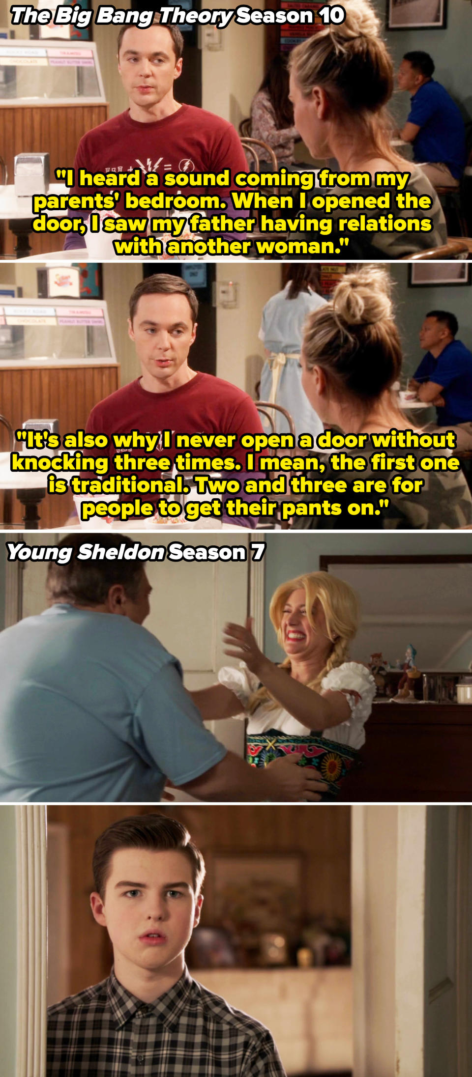 Sheldon's dad cheating on his mom was a central element in the original series, with Sheldon's reveal to Penny being an important step forward in his character development. In the Season 10 episode, Sheldon talks about how he's worried he and Amy are fighting like his parents used to and how he's worried he might 