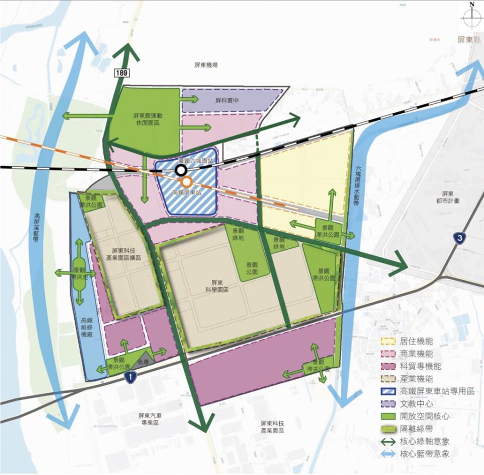 特定區計畫空間規劃構想，都委會主席洪啟東建議串連綠色開發空間。圖片來源：計畫書