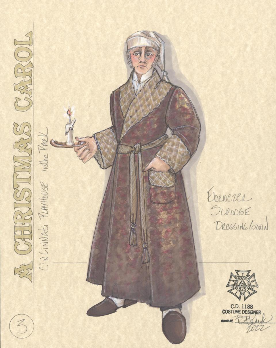 One of designer Bill Black’s costumes for Ebenezer Scrooge in the Playhouse in the Park’s new production of “A Christmas Carol.”