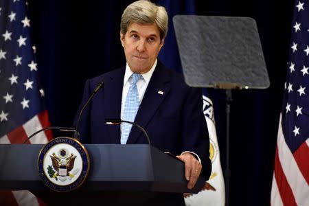 U.S. Secretary of State John Kerry delivers remarks on Middle East peace at the Department of State in Washington December 28, 2016. REUTERS/James Lawler Duggan