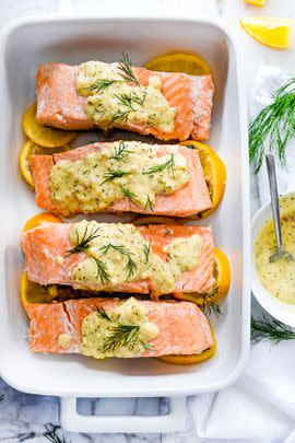 Easy Poached Salmon with Dill Sauce