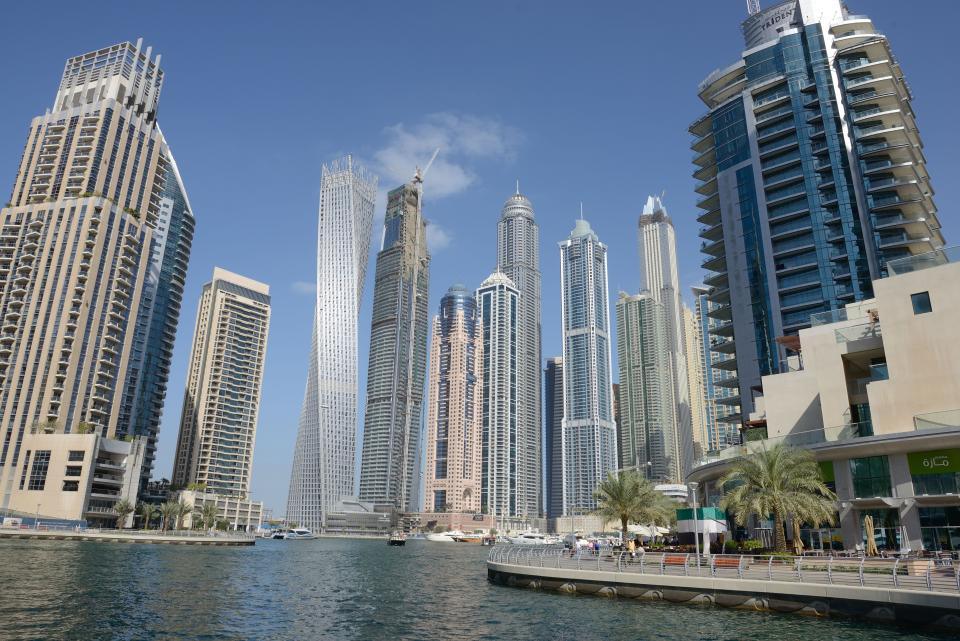 A view of skyline with apartment building skyscrapers at Marina district in New Dubai on November 16, 2016 in Dubai, United Arab Emirates.