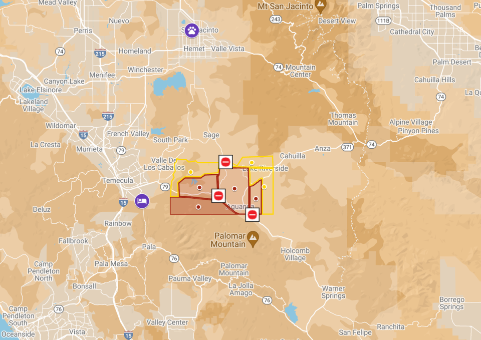 The fire’s evacuation zone in southern California (Cal Fire/Google)
